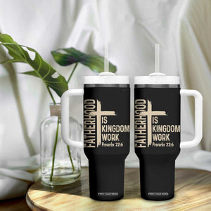 Fatherhood Is Kingdom Work Christian Dad Distressed Cross Tumbler With Handle Bible Verse Proverbs 22:6 Gift for Faith-Based Fathers