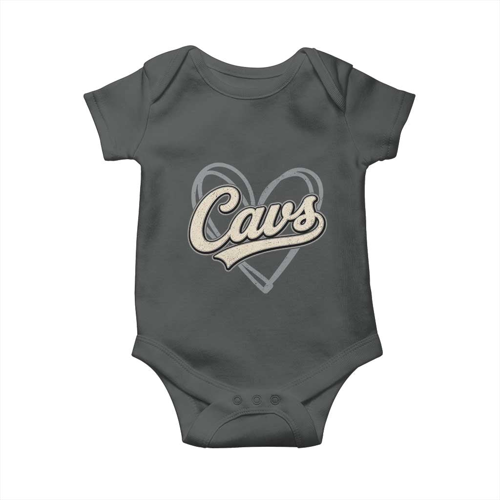 Vintage Cavs Name Script Heart Baby Onesie for Sports Fan TS02 Dark Heather Print Your Wear