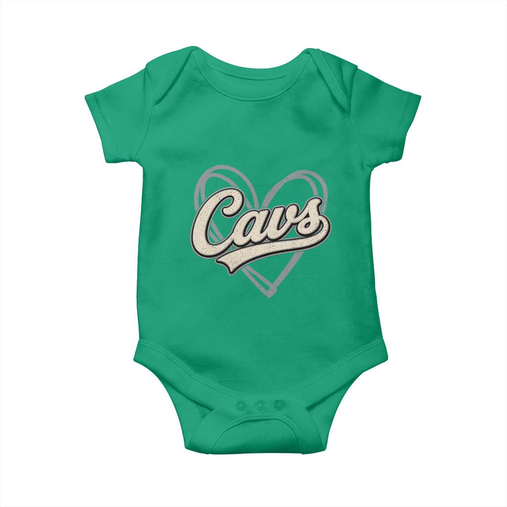 Vintage Cavs Name Script Heart Baby Onesie for Sports Fan TS02 Irish Green Print Your Wear