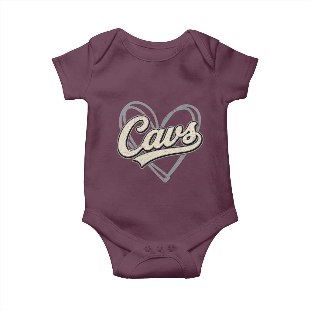 Vintage Cavs Name Script Heart Baby Onesie for Sports Fan TS02 Maroon Print Your Wear