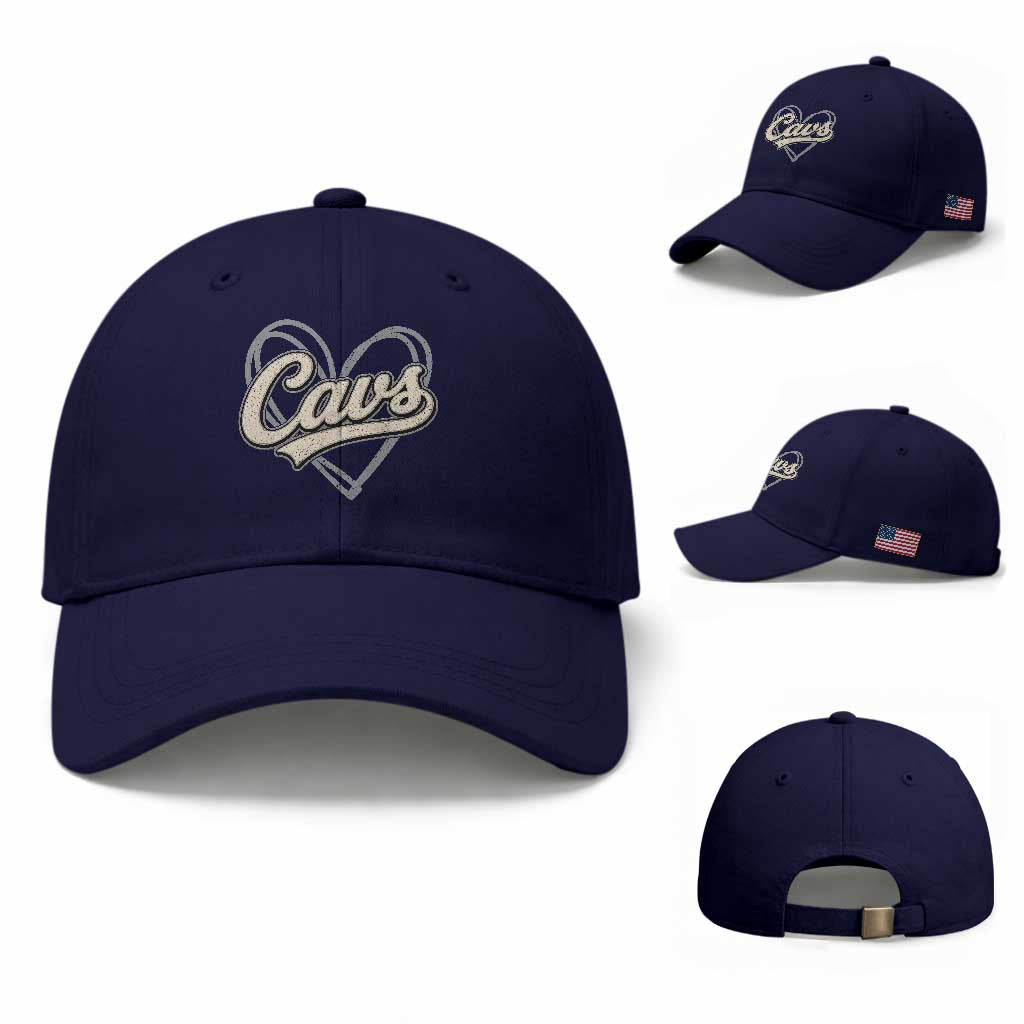 Vintage Cavs Name Script Heart Baseball Cap for Sports Fan
