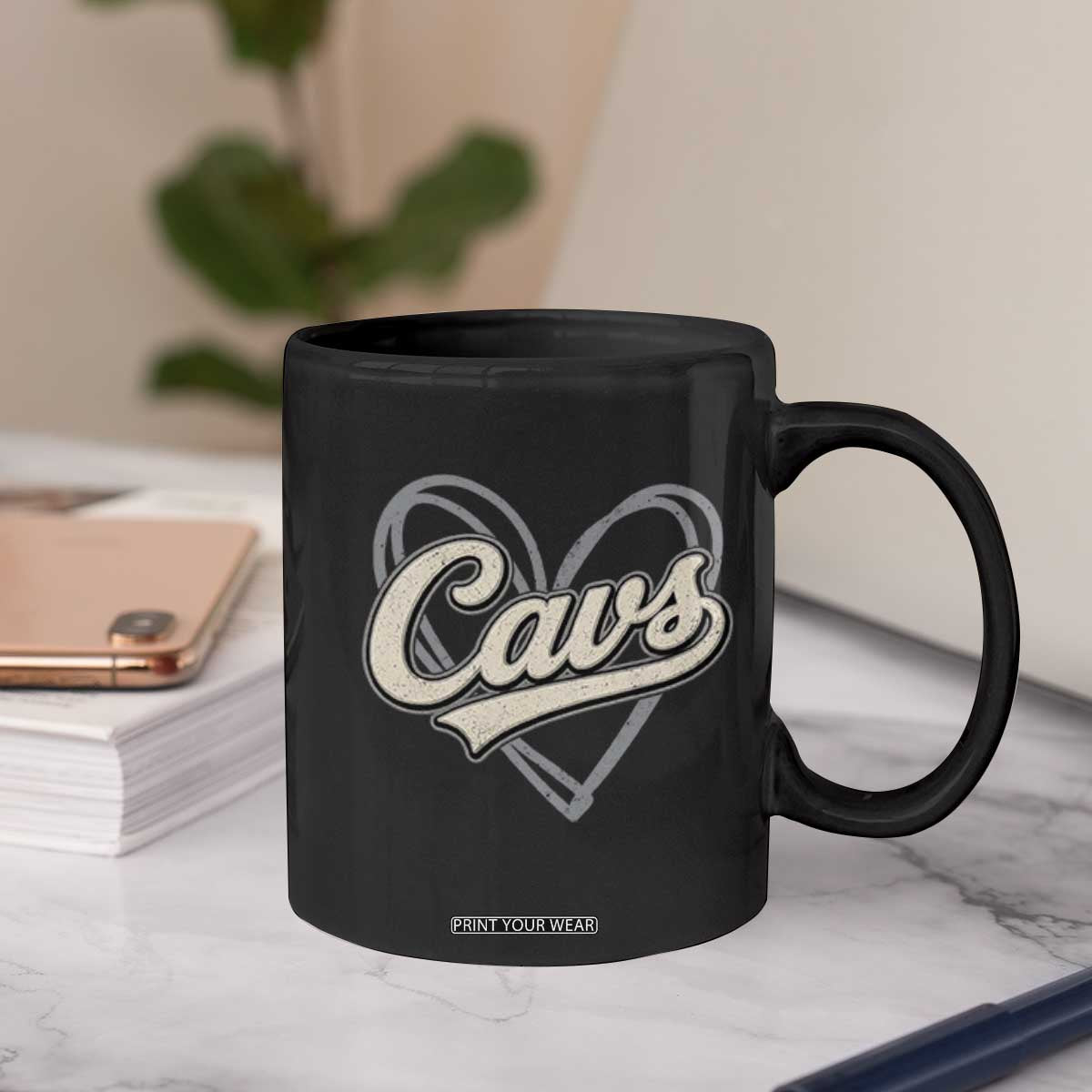 Vintage Cavs Name Script Heart Coffee Mug for Sports Fan TS02 Print Your Wear