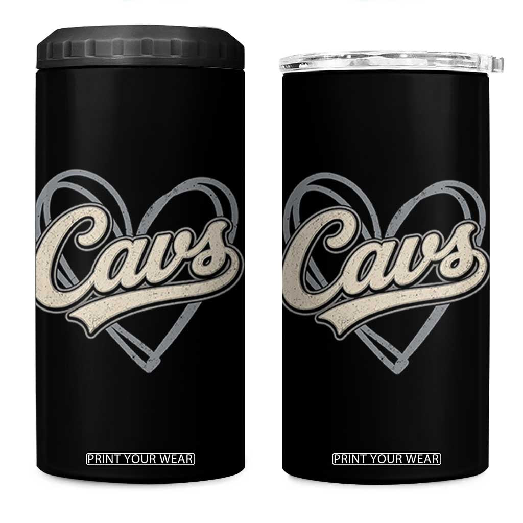 Vintage Cavs Name Script Heart 4 in 1 Can Cooler Tumbler for Sports Fan TS02 One Size: 16 oz Black Print Your Wear
