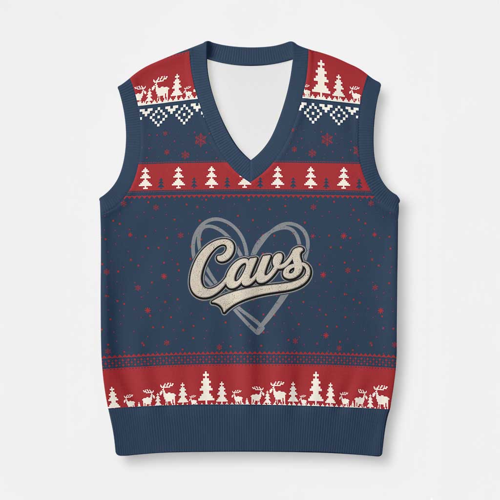 Vintage Cavs Name Script Heart V-Neck Knit Sweater Vest for Sports Fan TS02 Navy Red Print Your Wear
