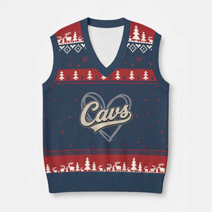 Vintage Cavs Name Script Heart V-Neck Knit Sweater Vest for Sports Fan TS02 Navy Red Print Your Wear