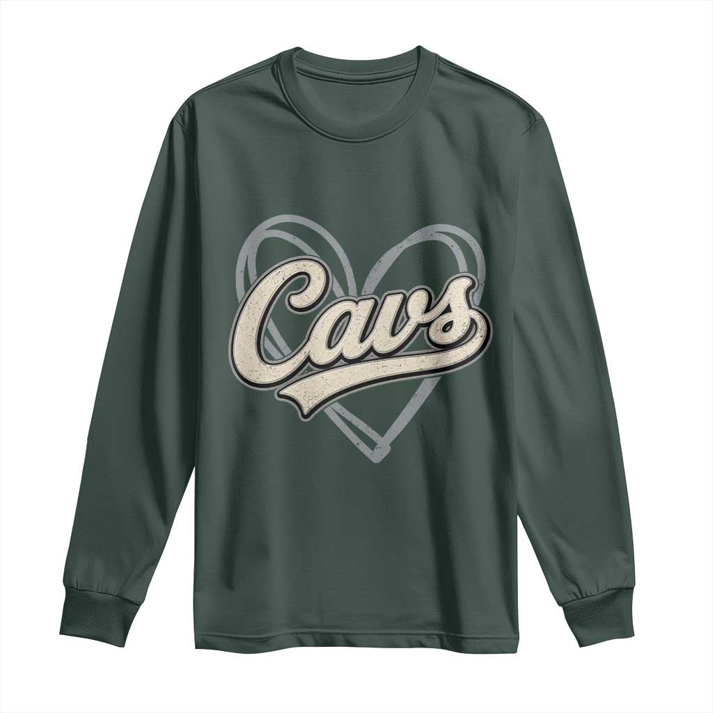Vintage Cavs Name Script Heart Long Sleeve Shirt for Sports Fan TS02 Dark Forest Green Print Your Wear