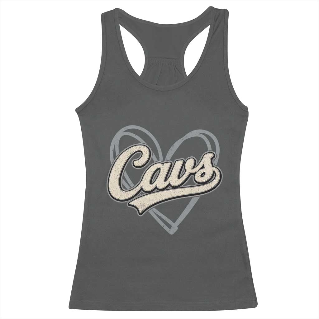 Vintage Cavs Name Script Heart Racerback Tank Top for Sports Fan TS02 Dark Heather Print Your Wear