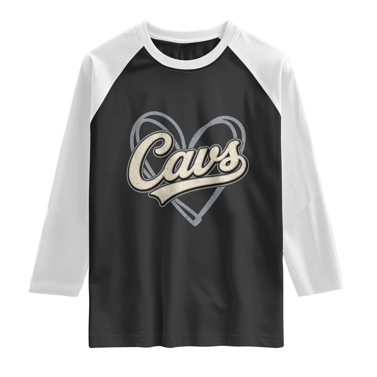 Vintage Cavs Name Script Heart Raglan Shirt for Sports Fan