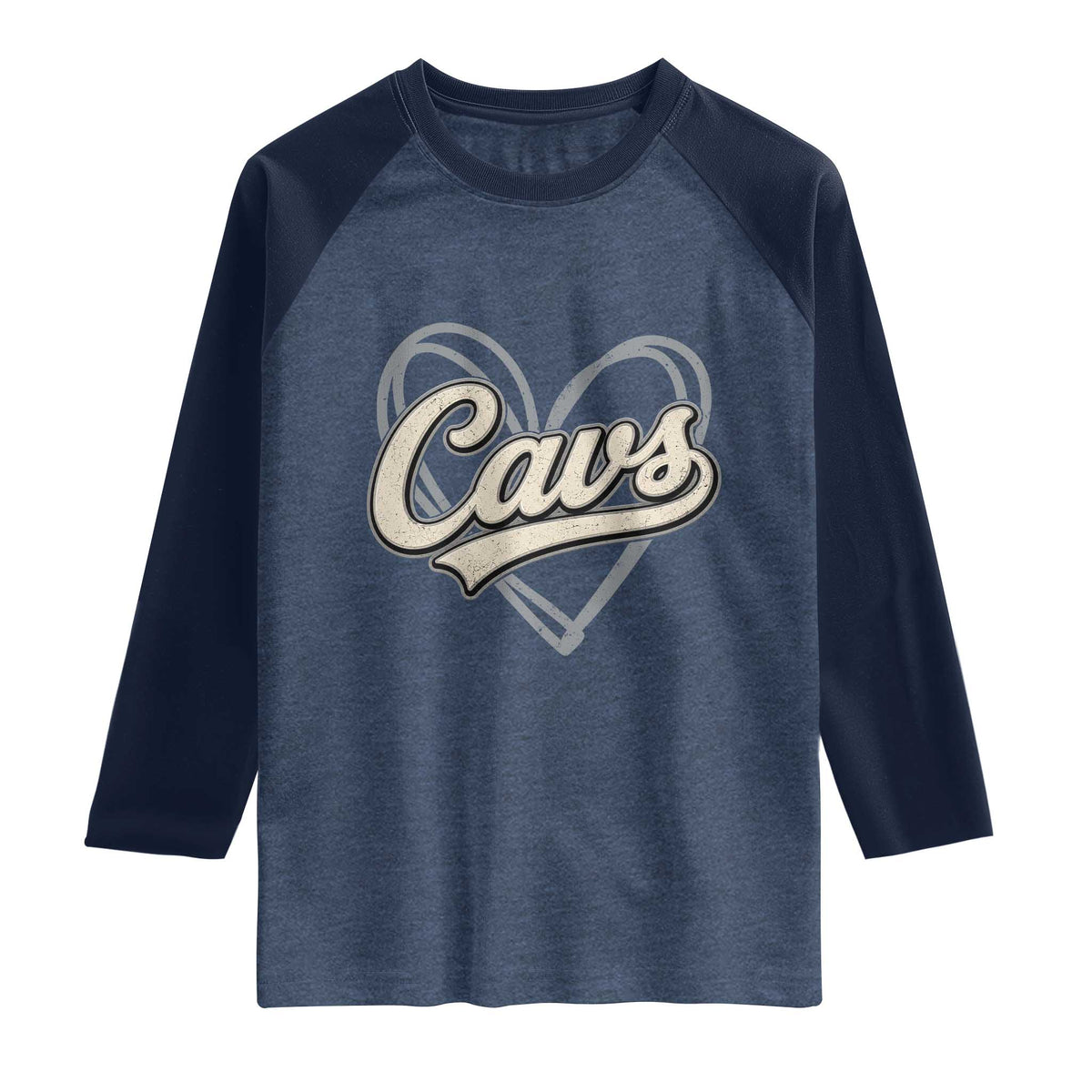 Vintage Cavs Name Script Heart Raglan Shirt for Sports Fan