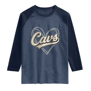 Vintage Cavs Name Script Heart Raglan Shirt for Sports Fan
