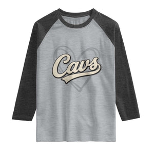 Vintage Cavs Name Script Heart Raglan Shirt for Sports Fan