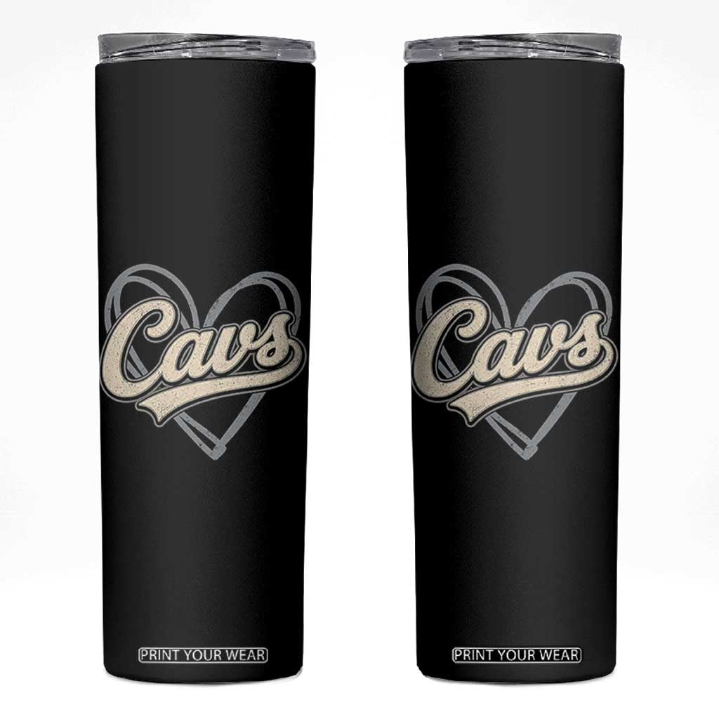 Vintage Cavs Name Script Heart Skinny Tumbler for Sports Fan TS02 Black Print Your Wear