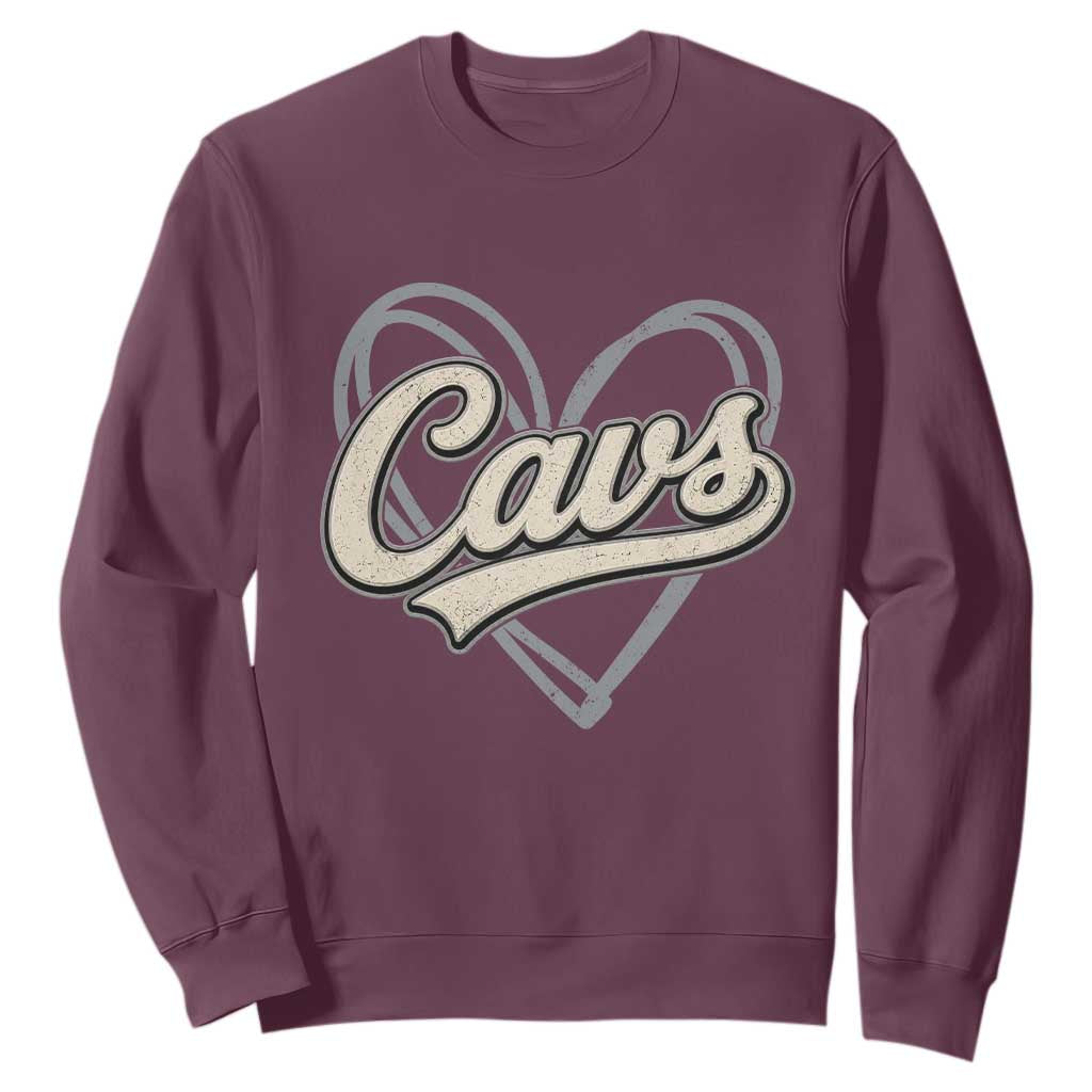 Vintage Cavs Name Script Heart Sweatshirt for Sports Fan TS02 Maroon Print Your Wear