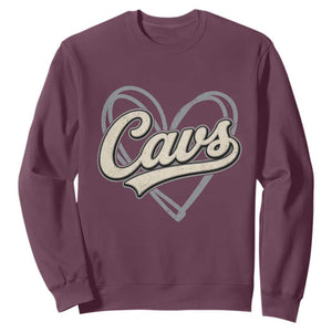 Vintage Cavs Name Script Heart Sweatshirt for Sports Fan TS02 Maroon Print Your Wear