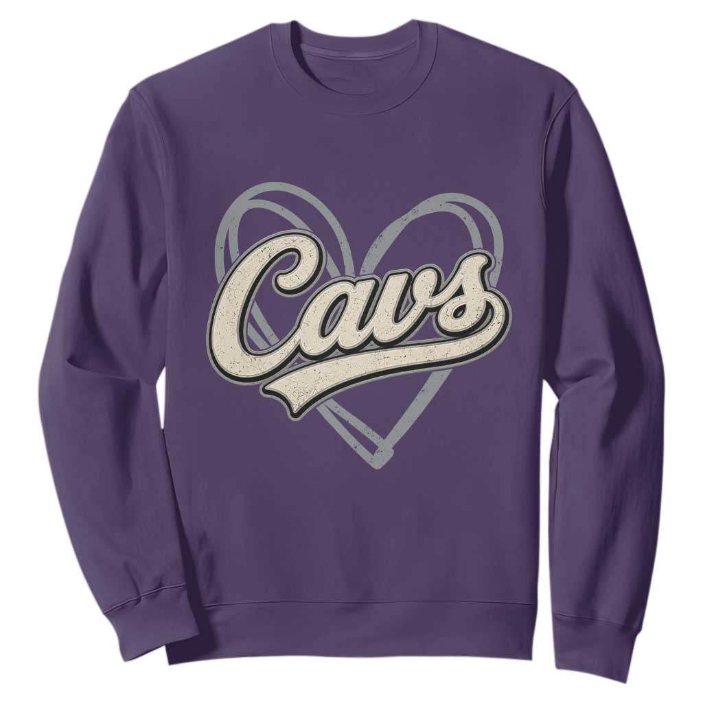 Vintage Cavs Name Script Heart Sweatshirt for Sports Fan TS02 Purple Print Your Wear