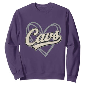 Vintage Cavs Name Script Heart Sweatshirt for Sports Fan TS02 Purple Print Your Wear
