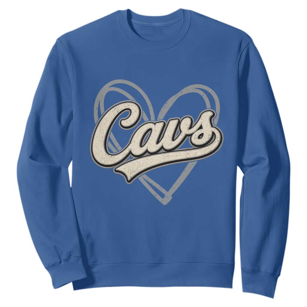 Vintage Cavs Name Script Heart Sweatshirt for Sports Fan TS02 Royal Blue Print Your Wear