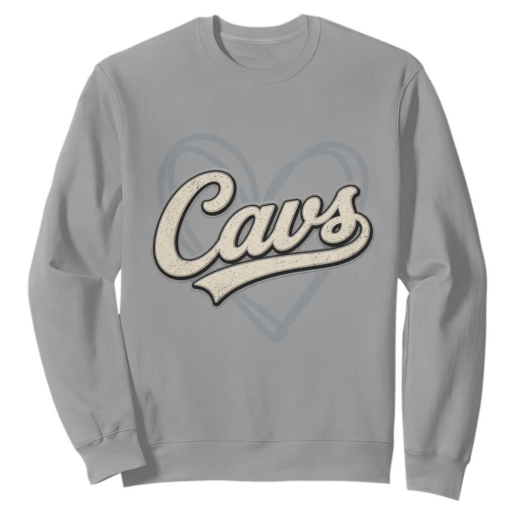 Vintage Cavs Name Script Heart Sweatshirt for Sports Fan TS02 Sport Gray Print Your Wear