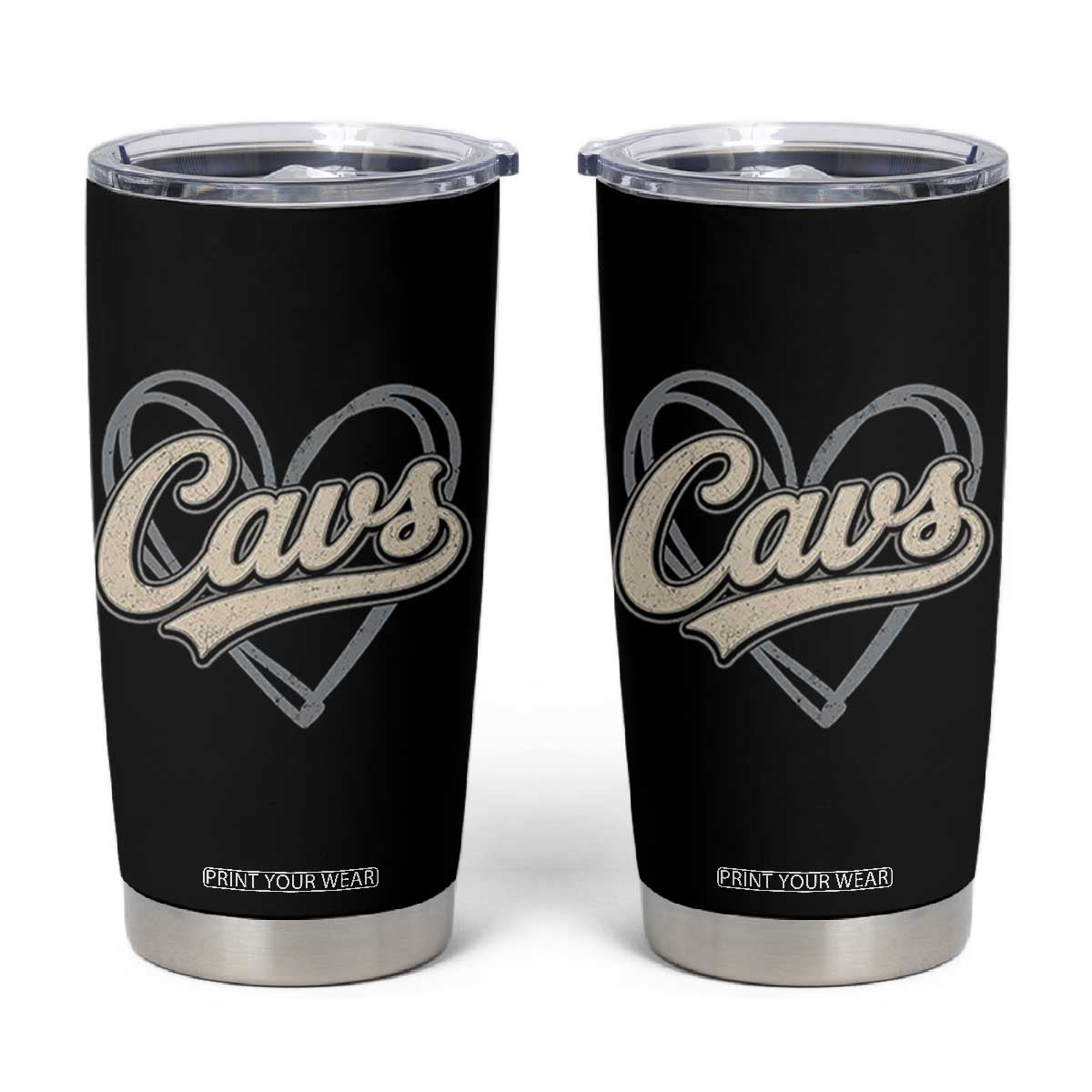 Vintage Cavs Name Script Heart Tumbler Cup for Sports Fan TS02 Black Print Your Wear