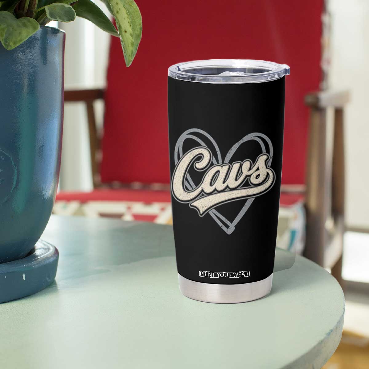 Vintage Cavs Name Script Heart Tumbler Cup for Sports Fan TS02 Print Your Wear