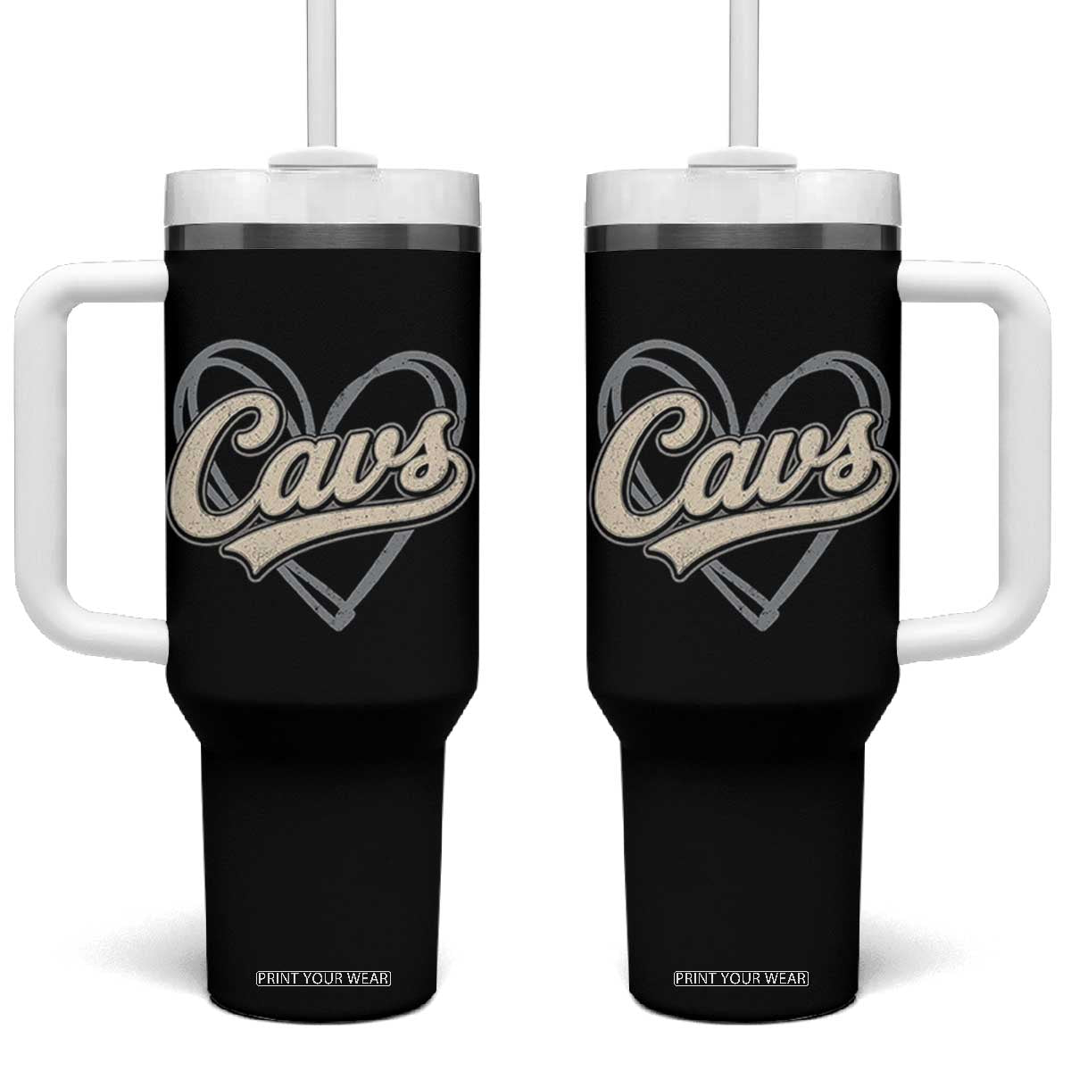 Vintage Cavs Name Script Heart Tumbler With Handle for Sports Fan TS02 One Size: 40 oz Black Print Your Wear