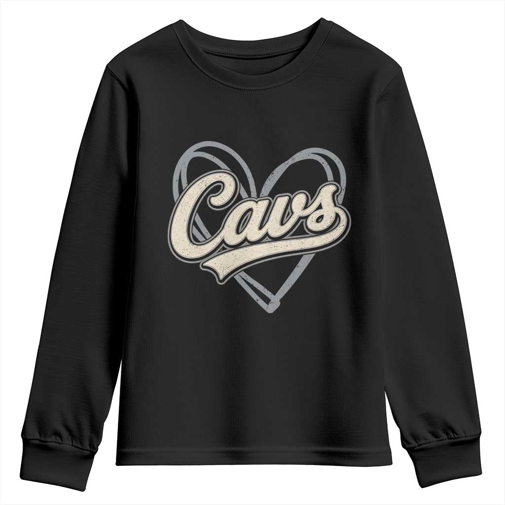 Vintage Cavs Name Script Heart Youth Sweatshirt for Sports Fan TS02 Black Print Your Wear