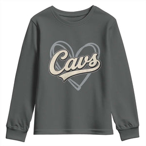 Vintage Cavs Name Script Heart Youth Sweatshirt for Sports Fan TS02 Dark Heather Print Your Wear
