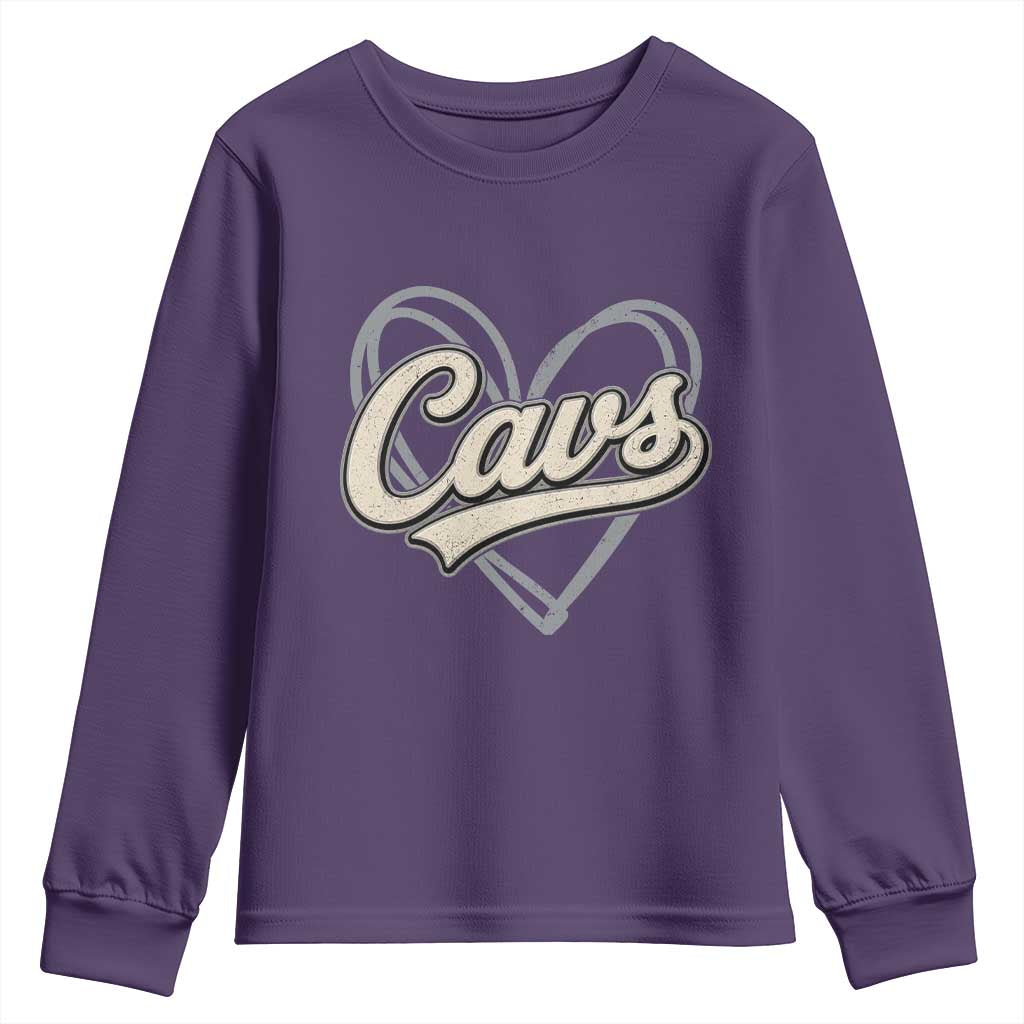Vintage Cavs Name Script Heart Youth Sweatshirt for Sports Fan TS02 Purple Print Your Wear