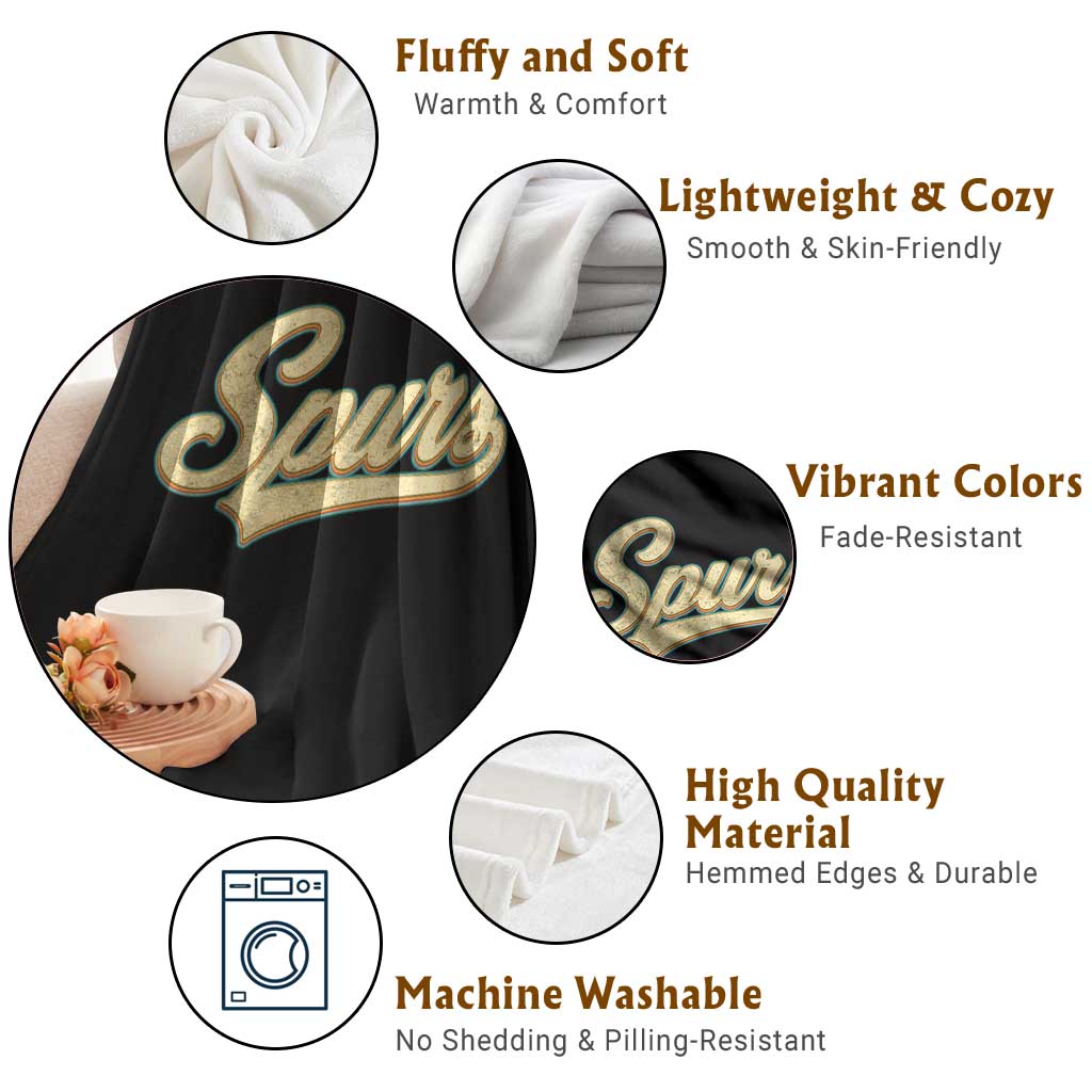 Vintage Spurs Name Script Throw Blanket for Sports Fan