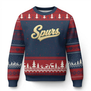 Vintage Spurs Name Script Ugly Christmas Sweater for Sports Fan TS02 Navy Red Print Your Wear