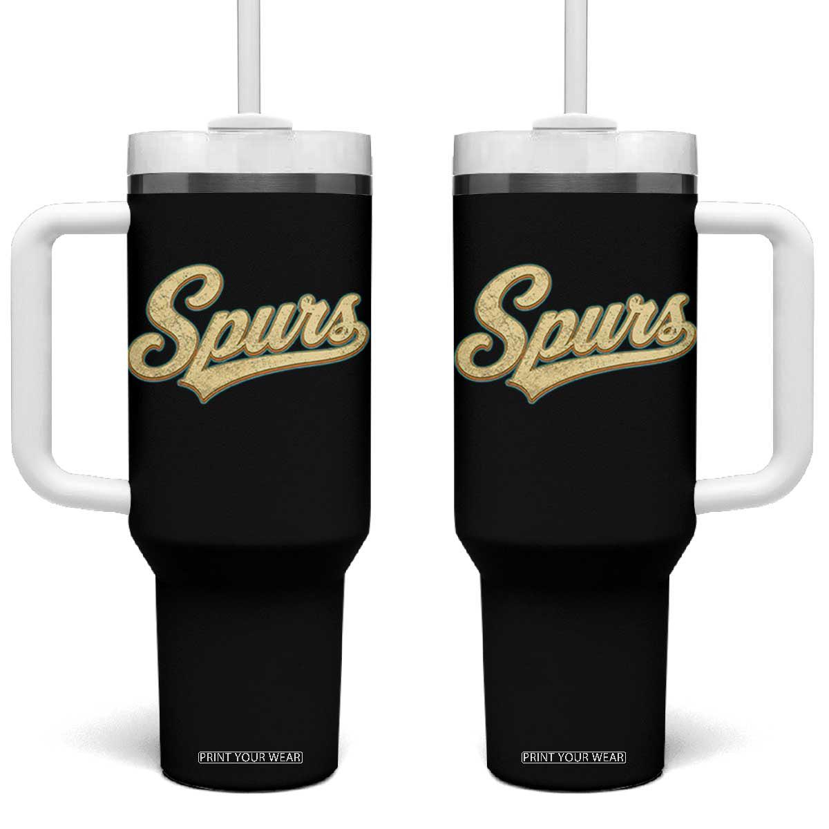 Vintage Spurs Name Script Tumbler With Handle for Sports Fan TS02 One Size: 40 oz Black Print Your Wear