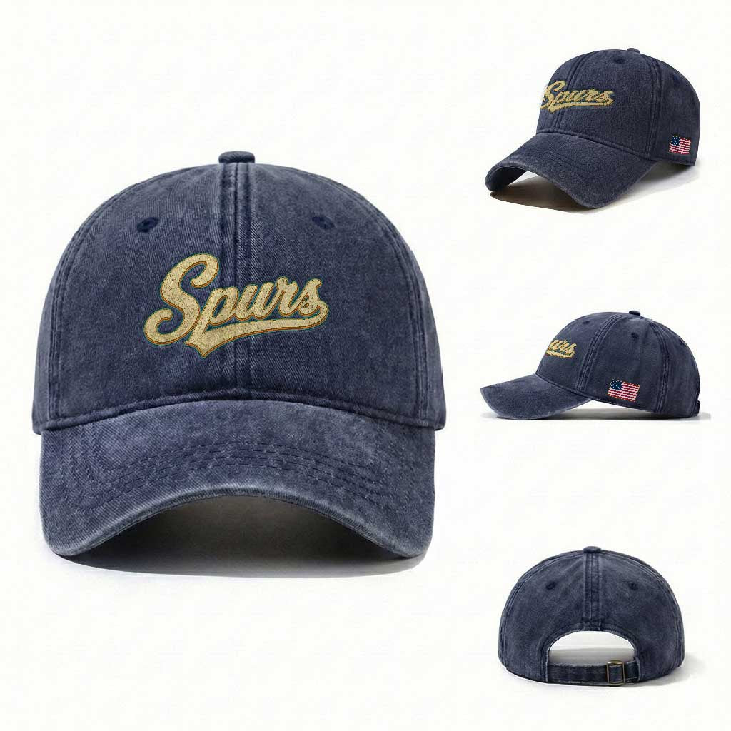 Vintage Spurs Name Script Washed Cotton Baseball Cap for Sports Fan TS02 Washed Cap Universal Fit Navy Print Your Wear