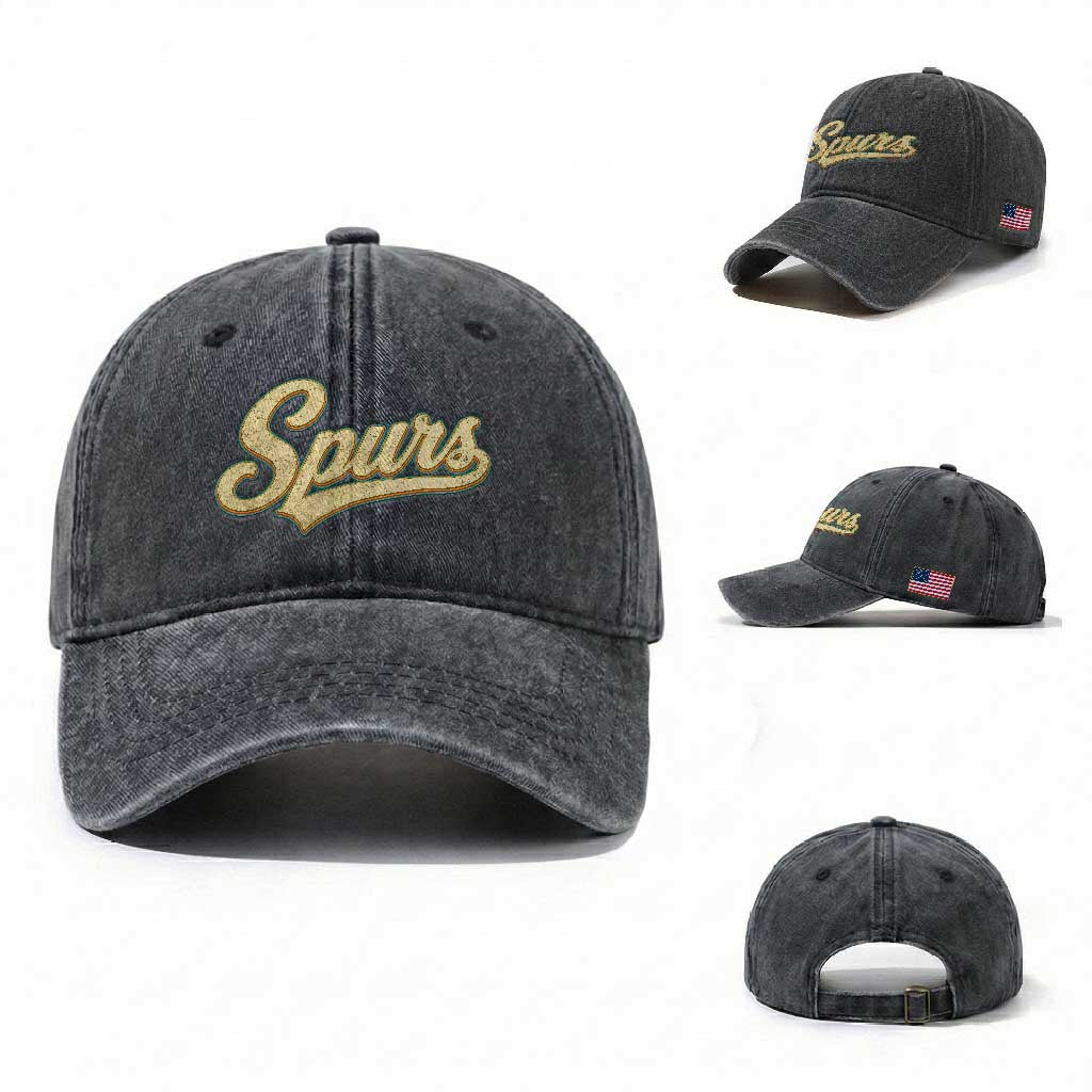 Vintage Spurs Name Script Washed Cotton Baseball Cap for Sports Fan TS02 Washed Cap Universal Fit Dark Gray Print Your Wear