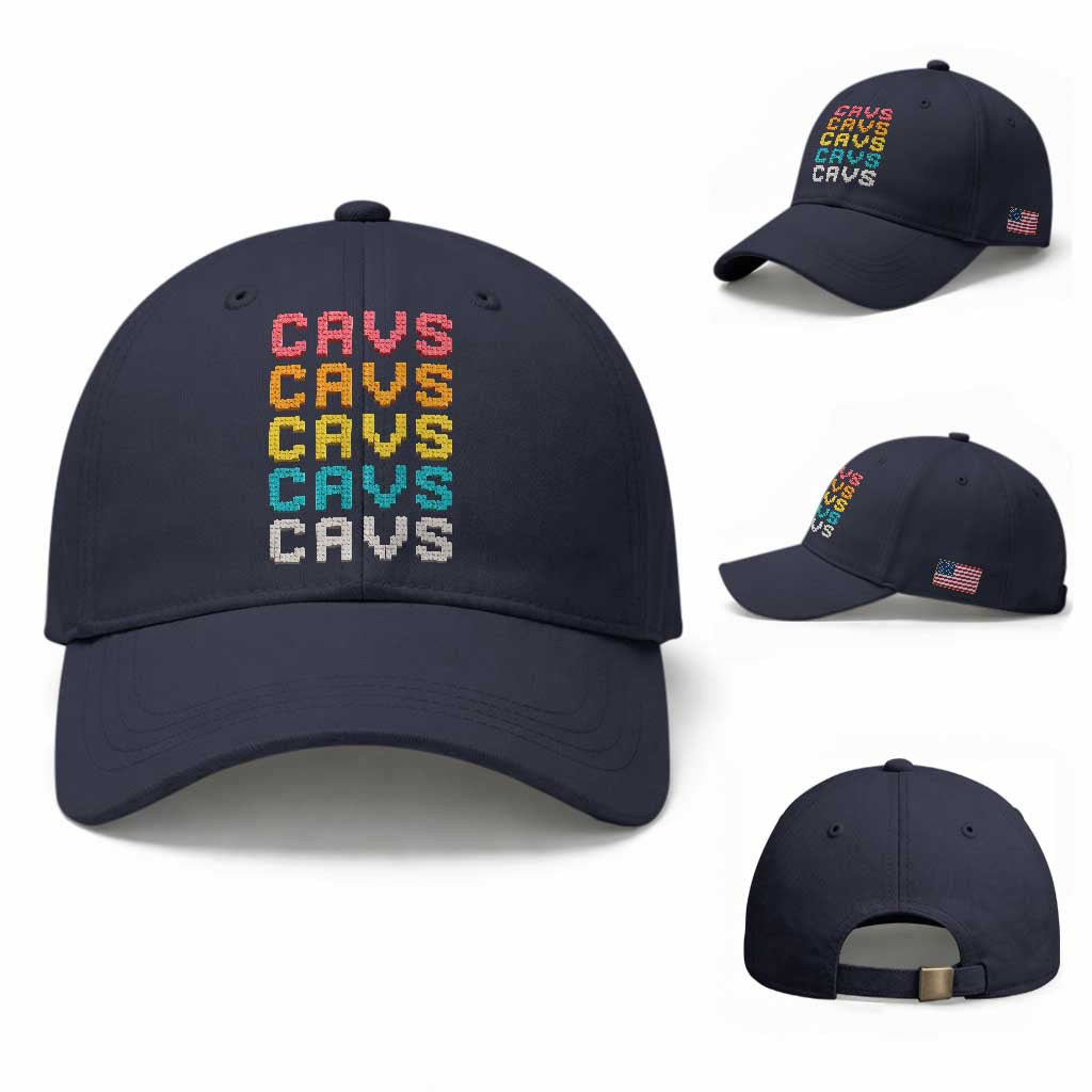 Retro Stacked Block Cavs Name Colorful Toy Brick Baseball Cap for Sports Fan TS02 Baseball Cap Universal Fit Navy Print Your Wear