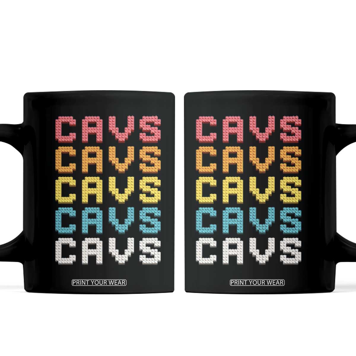 Retro Stacked Block Cavs Name Colorful Toy Brick Coffee Mug for Sports Fan