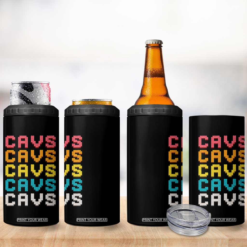 Retro Stacked Block Cavs Name Colorful Toy Brick 4 in 1 Can Cooler Tumbler for Sports Fan TS02 Print Your Wear