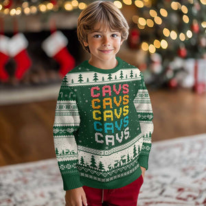 Retro Stacked Block Cavs Name Colorful Toy Brick Ugly Christmas Sweater for Sports Fan TS02 Forest Green Beige Print Your Wear