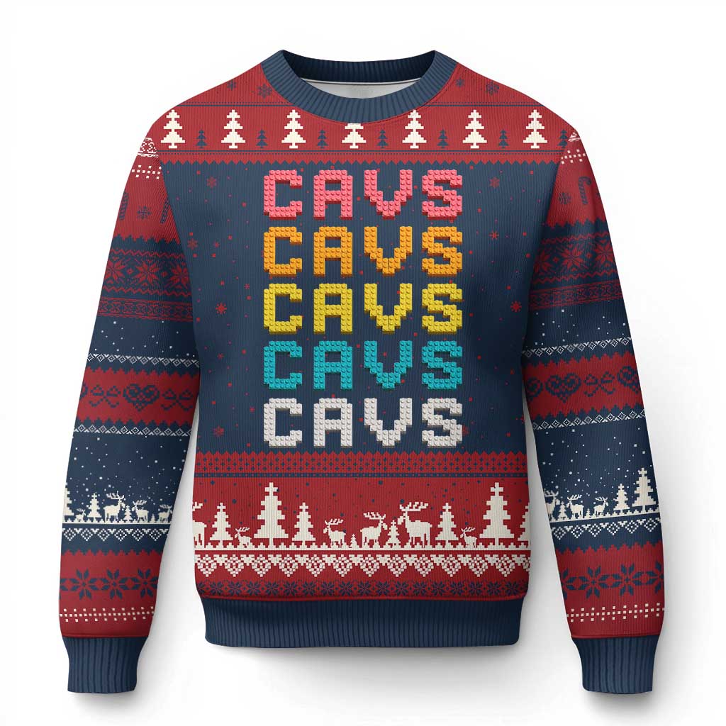 Retro Stacked Block Cavs Name Colorful Toy Brick Ugly Christmas Sweater for Sports Fan TS02 Navy Red Print Your Wear