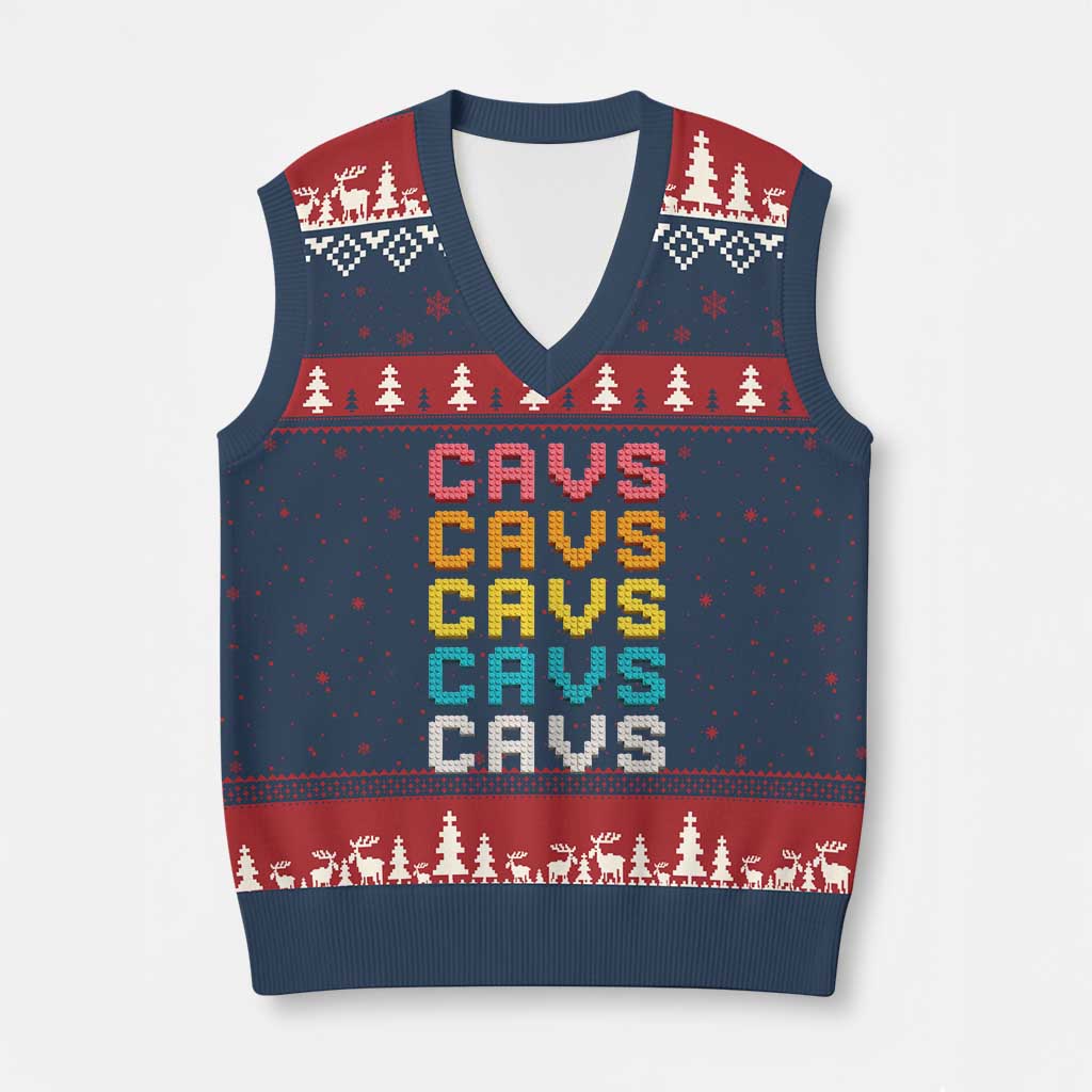Retro Stacked Block Cavs Name Colorful Toy Brick V-Neck Knit Sweater Vest for Sports Fan TS02 Navy Red Print Your Wear
