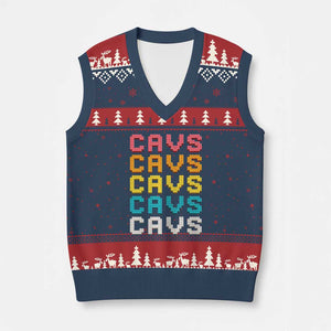 Retro Stacked Block Cavs Name Colorful Toy Brick V-Neck Knit Sweater Vest for Sports Fan TS02 Navy Red Print Your Wear