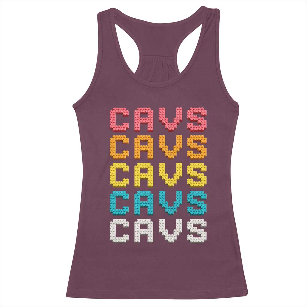 Retro Stacked Block Cavs Name Colorful Toy Brick Racerback Tank Top for Sports Fan TS02 Maroon Print Your Wear