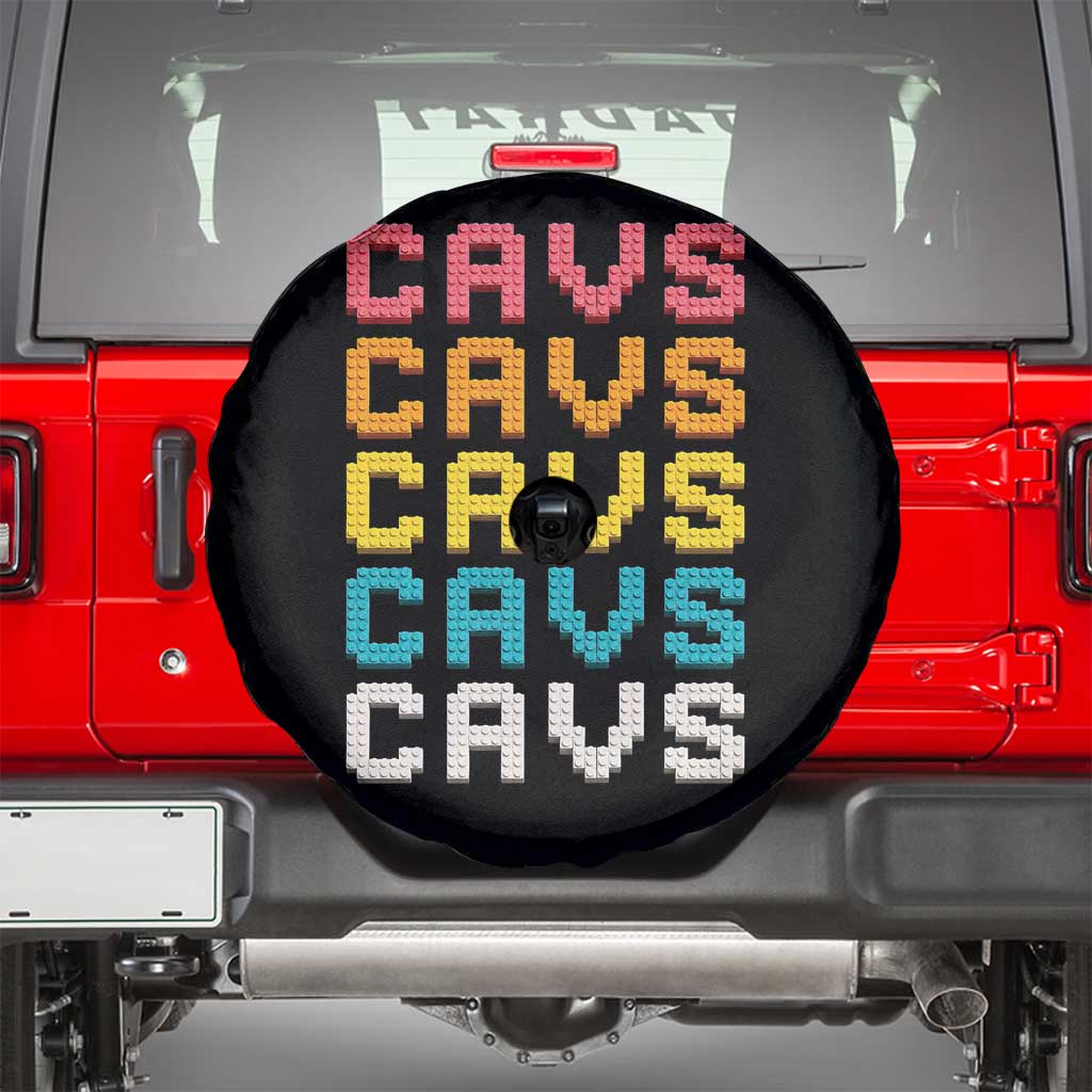 Retro Stacked Block Cavs Name Colorful Toy Brick Spare Tire Cover for Sports Fan TS02 Black Print Your Wear