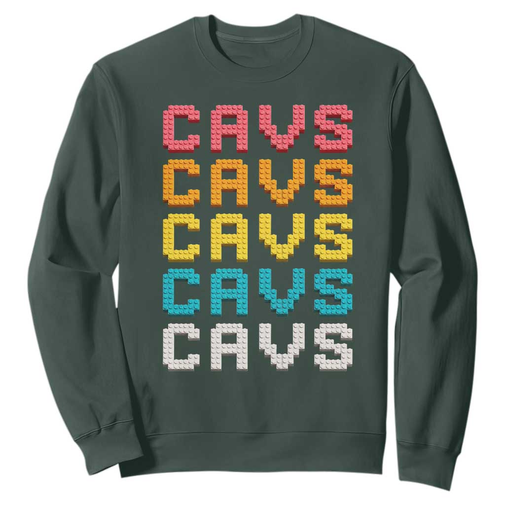 Retro Stacked Block Cavs Name Colorful Toy Brick Sweatshirt for Sports Fan TS02 Dark Forest Green Print Your Wear