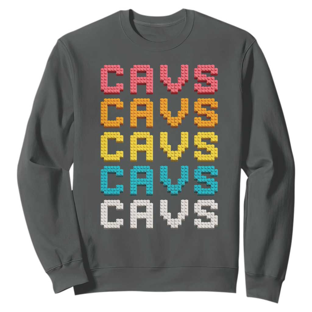 Retro Stacked Block Cavs Name Colorful Toy Brick Sweatshirt for Sports Fan TS02 Dark Heather Print Your Wear