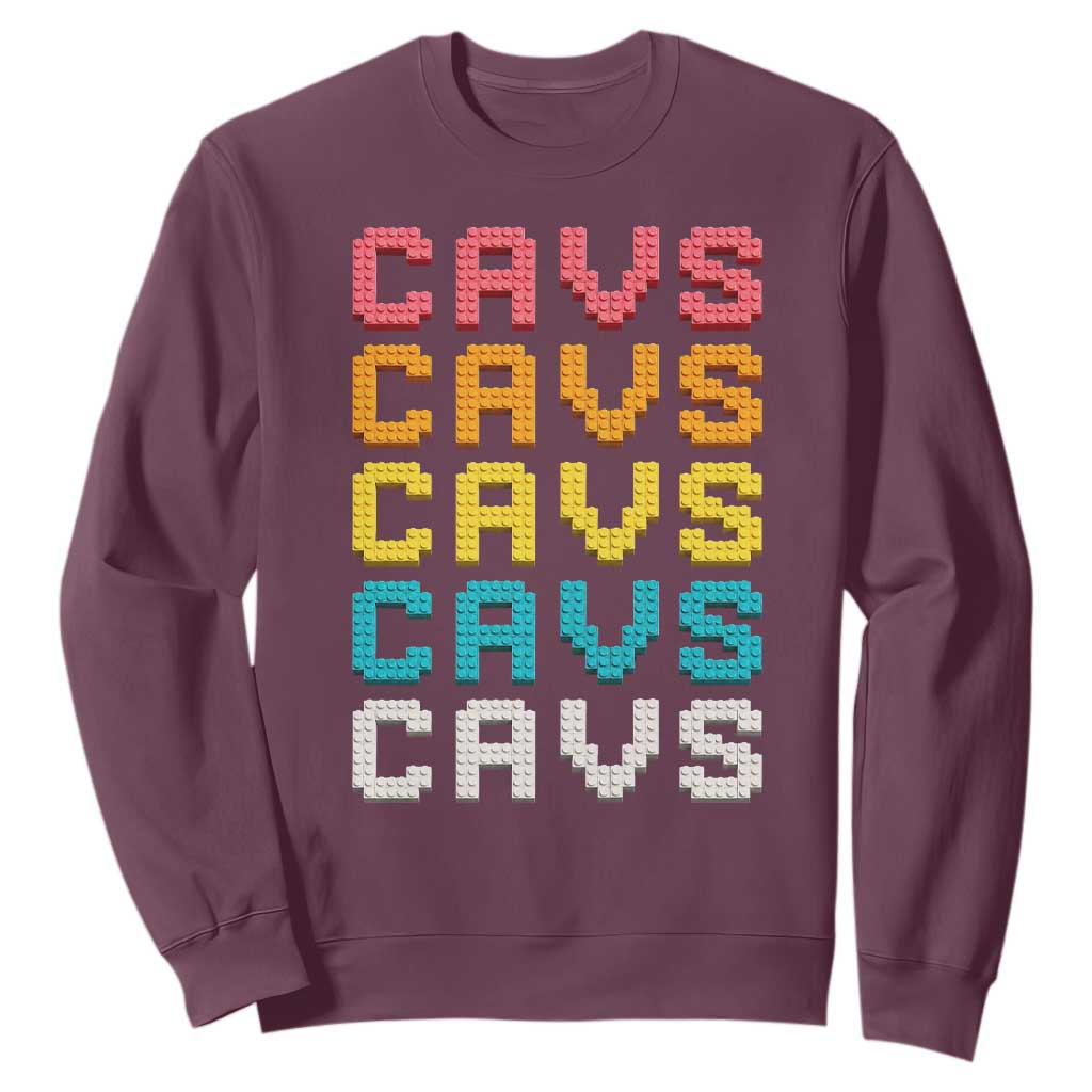 Retro Stacked Block Cavs Name Colorful Toy Brick Sweatshirt for Sports Fan TS02 Maroon Print Your Wear