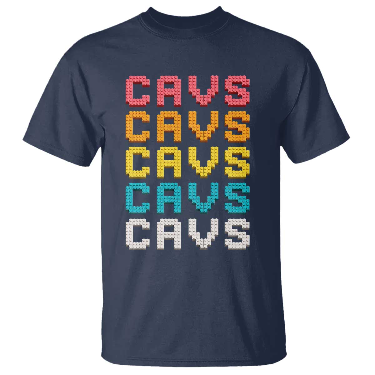 Retro Stacked Block Cavs Name Colorful Toy Brick T Shirt for Sports Fan TS02 Navy Print Your Wear