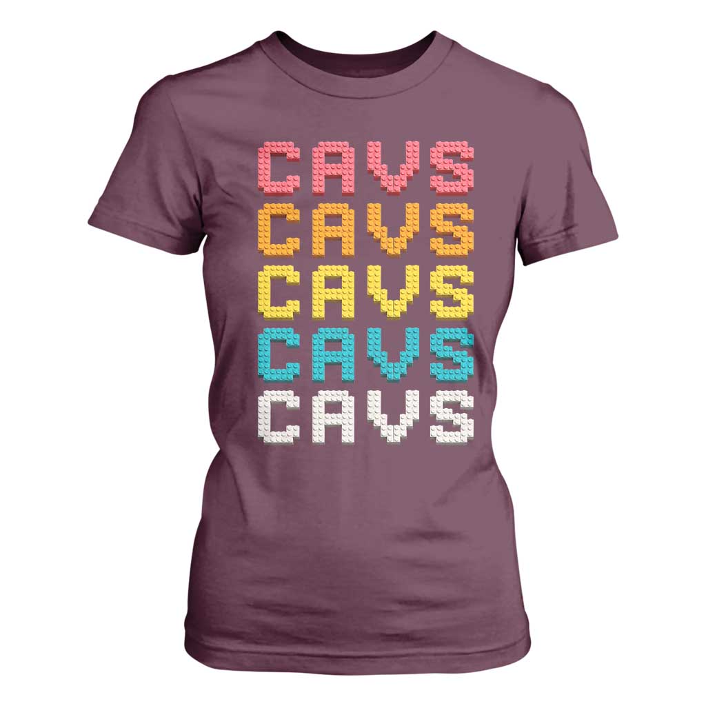 Retro Stacked Block Cavs Name Colorful Toy Brick T Shirt For Women for Sports Fan TS02 Maroon Print Your Wear