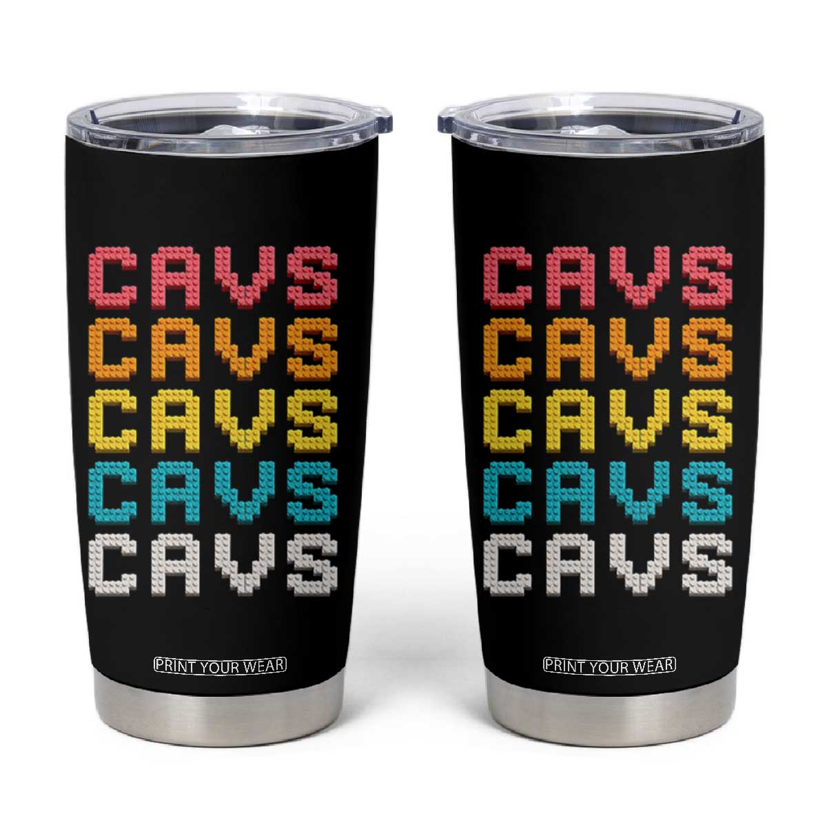 Retro Stacked Block Cavs Name Colorful Toy Brick Tumbler Cup for Sports Fan