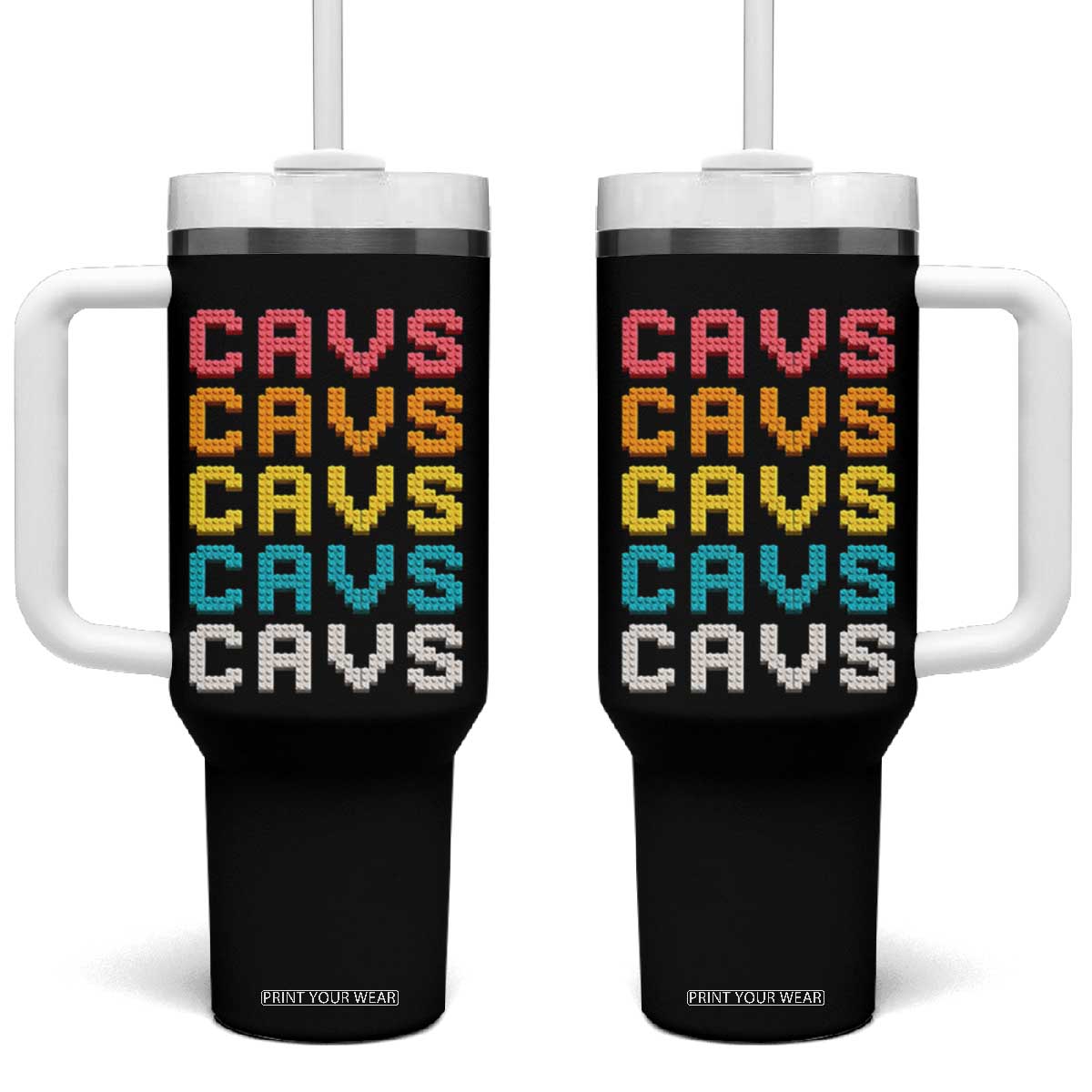 Retro Stacked Block Cavs Name Colorful Toy Brick Tumbler With Handle for Sports Fan TS02 One Size: 40 oz Black Print Your Wear