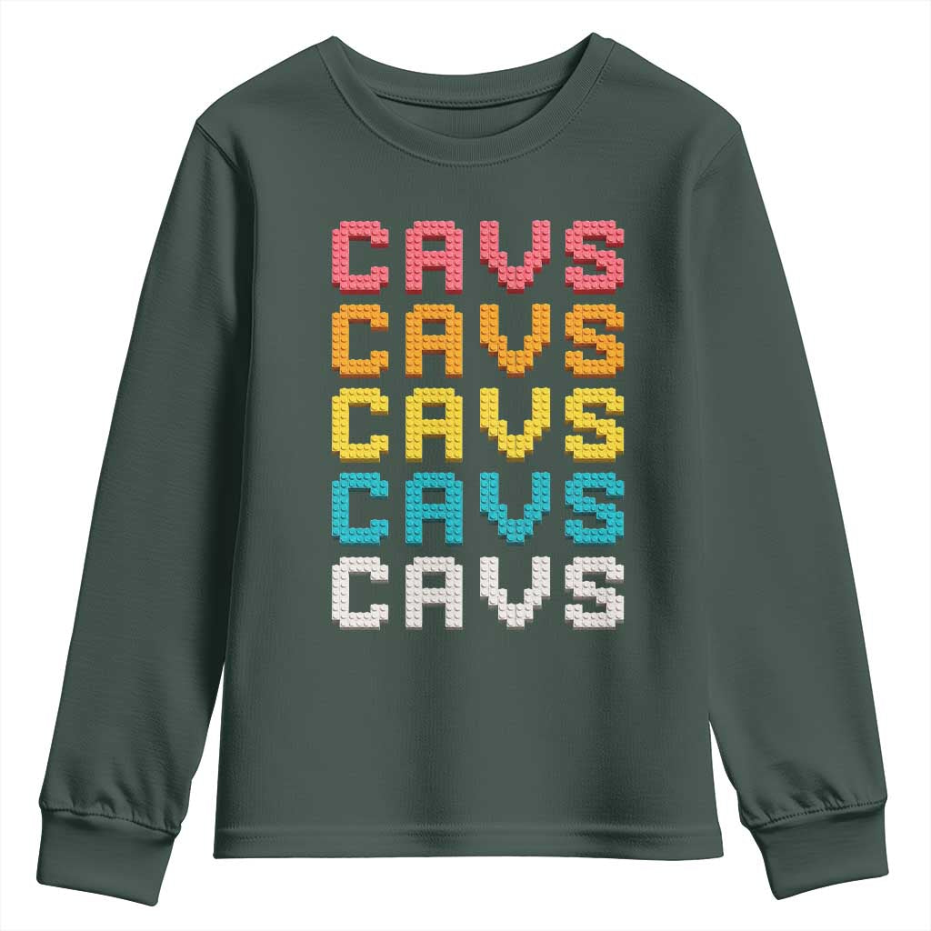 Retro Stacked Block Cavs Name Colorful Toy Brick Youth Sweatshirt for Sports Fan TS02 Dark Forest Green Print Your Wear